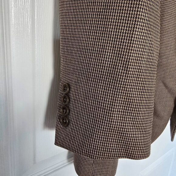 JoS A Bank Signature Pure Wool Houndstooth 2 Button Blazer Brown Tan Sz 48P S - Picture 6 of 13
